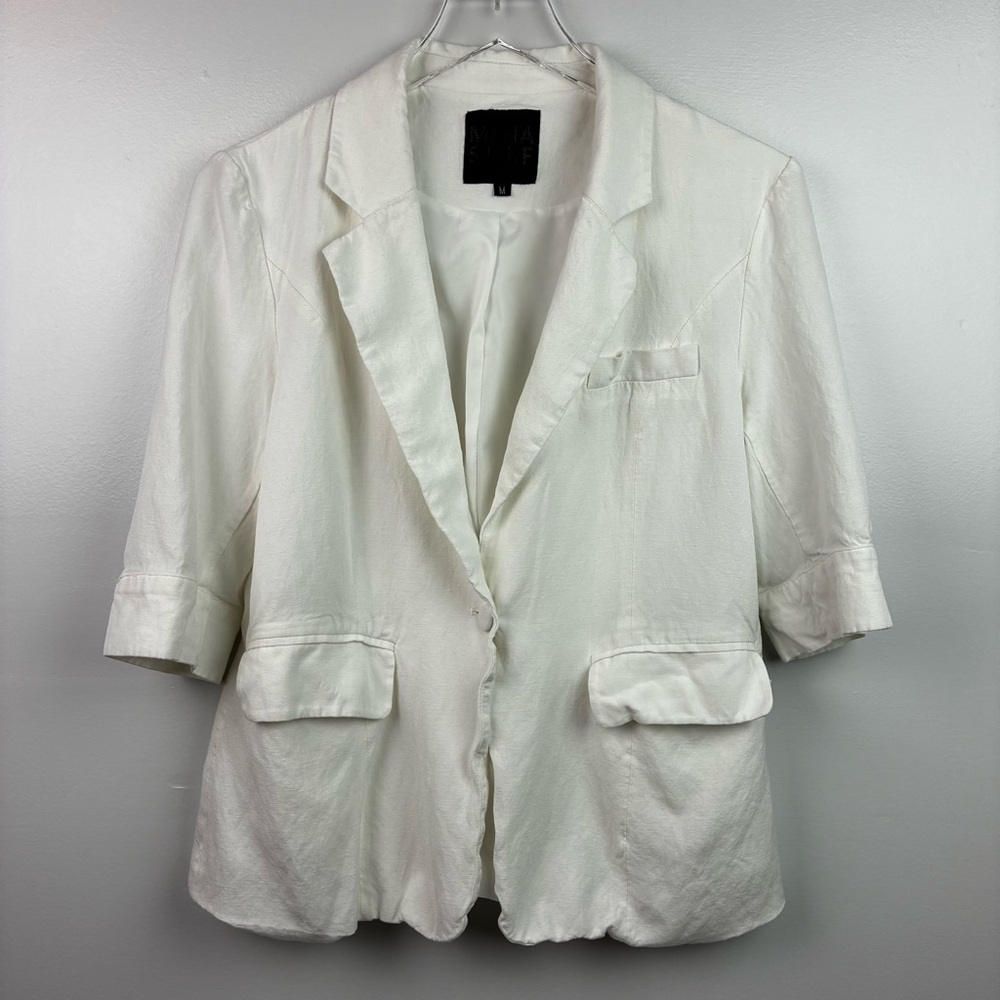 Mina Self White Knit Linen Blend Blazer